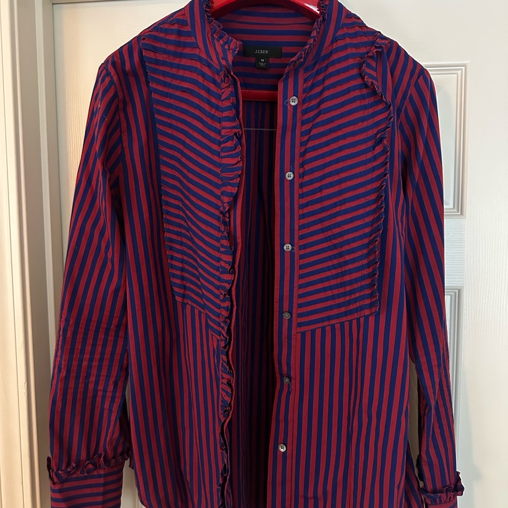 J. Crew Ruffle Trim Tuxedo Shirt